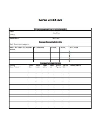 printable business debt schedule