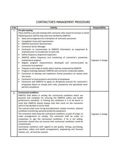 printable contractors management procedure