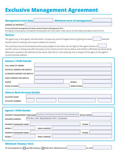 printable exclusive management agreement