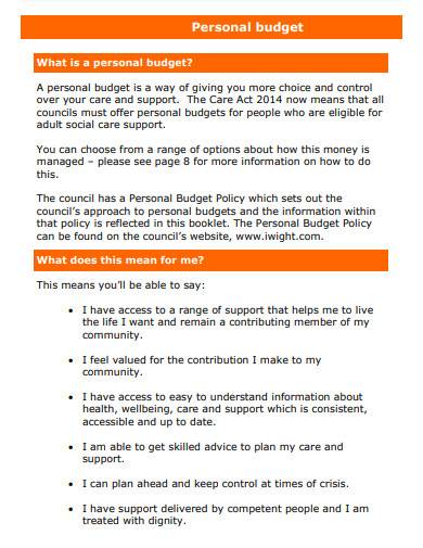 printable personal budget sample