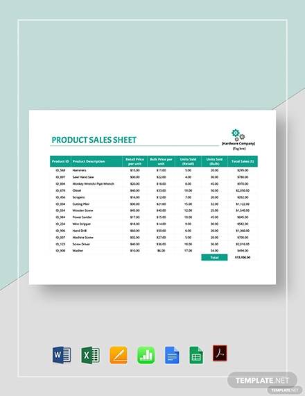 product sales sheet template