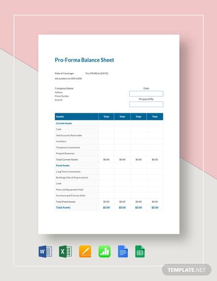 proforma balance sheet template