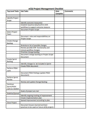 Project Management Checklist Templates Word