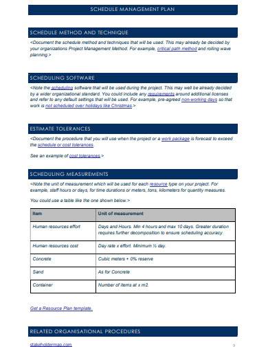 project schedule management plan sample