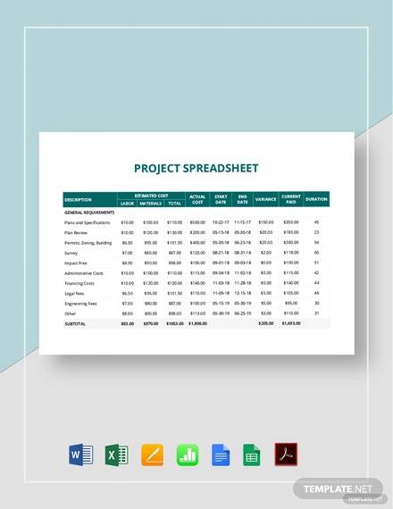 project spreadsheet template