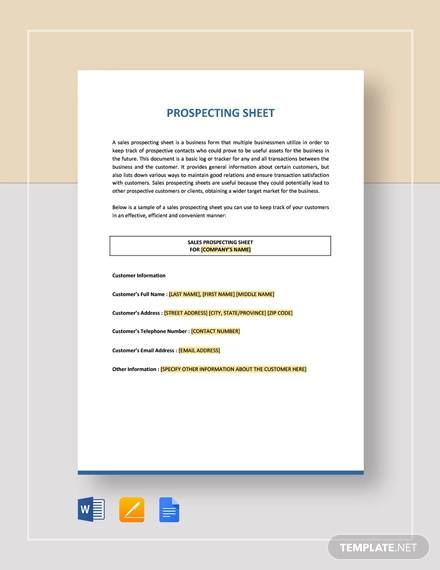 prospecting sheet template