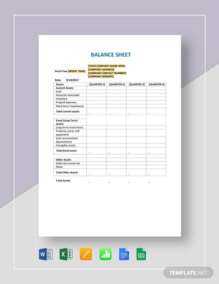 quarterly balance sheet template