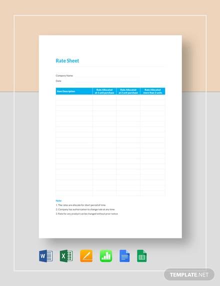 rate sheet template