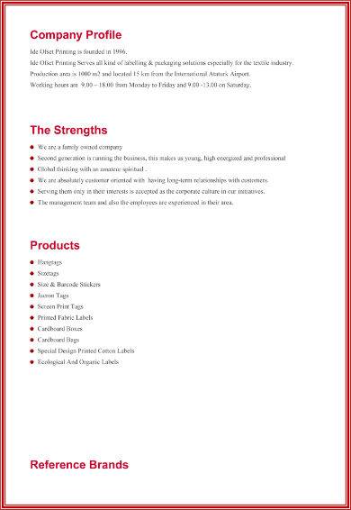 red company profile sample for family run business