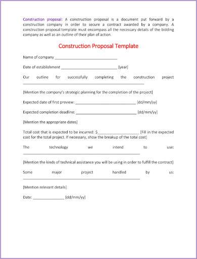 red and purple construction proposal sample