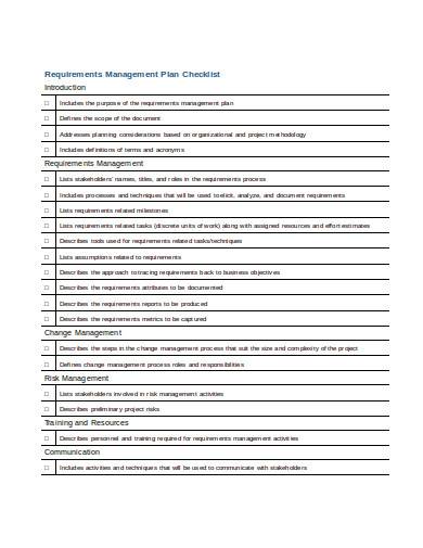 requirements management plan checklist