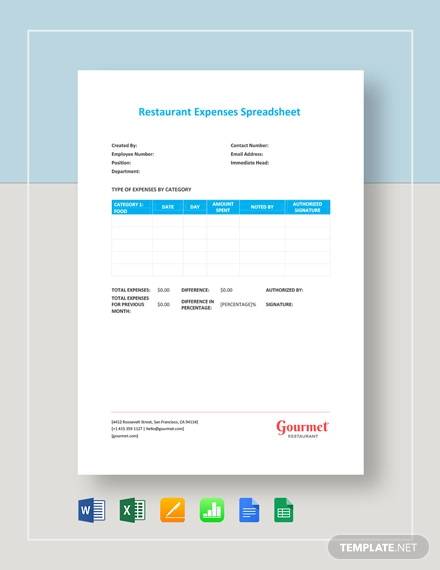 restaurant expenses spreadsheet template