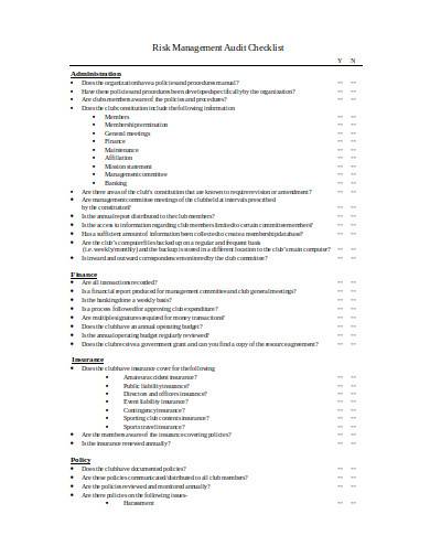 risk management audit checklist in doc