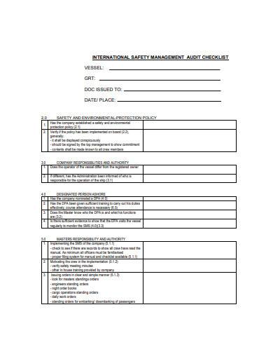 safety management audit checklist template