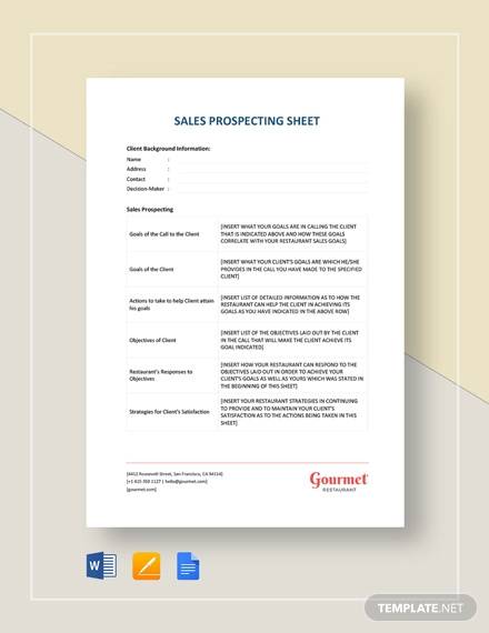 sales prospecting sheet template