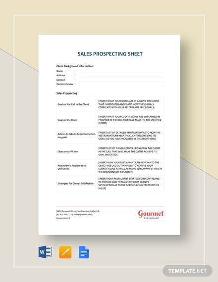 FREE 5  Sales Prospecting Sheet Samples and Templates in PDF Excel