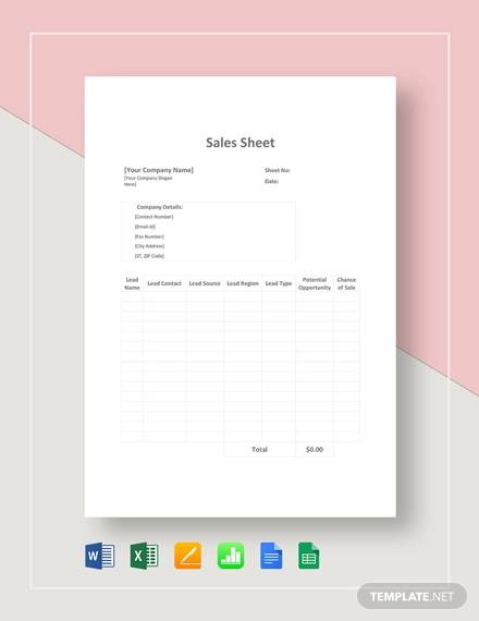 sales sheet template