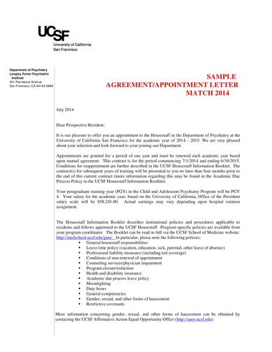 sample agreement appointment letter