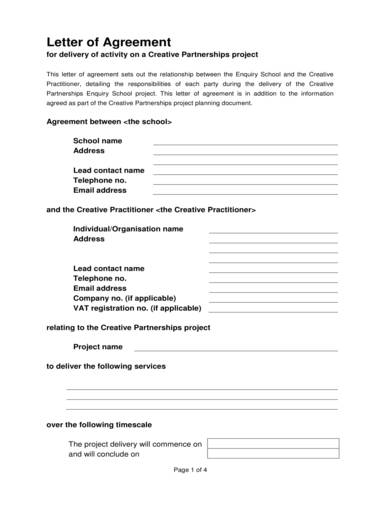 sample agreement letter for creative practitioner
