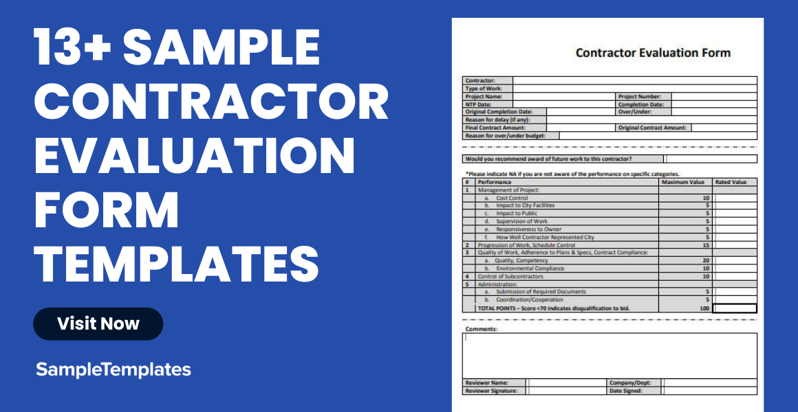 sample contractor evaluation form template