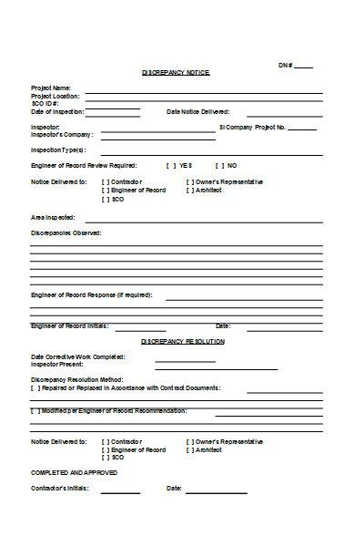 sample contractor notice in excel