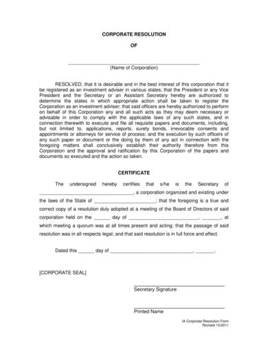 sample corporate resolution agreement