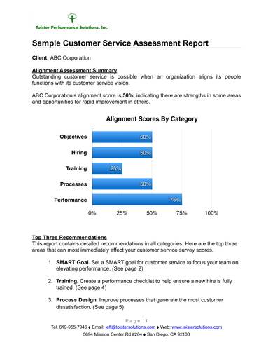 sample customer service assessment report