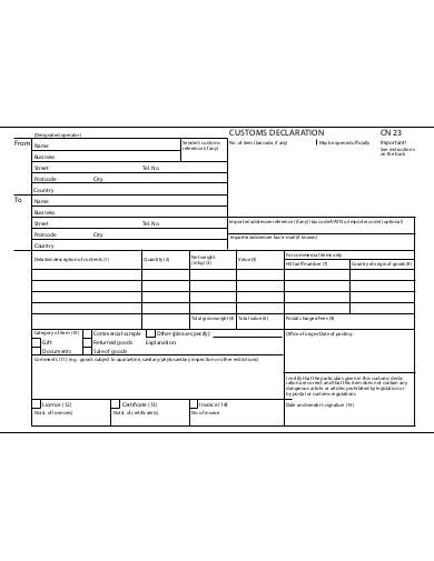 sample customs declaration form template