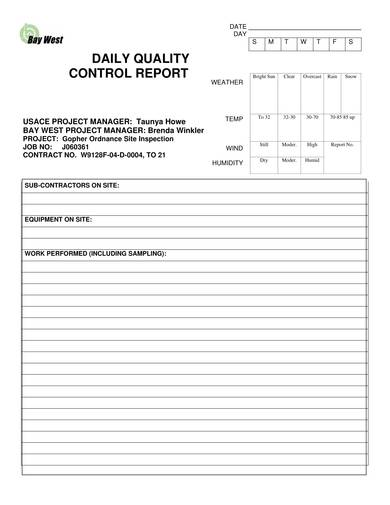 sample daily quality control report