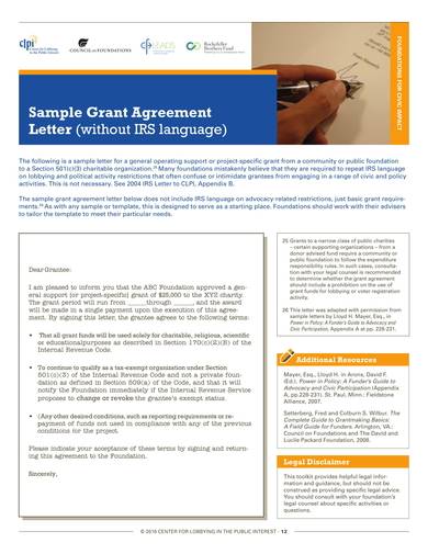 sample grant agreement letter