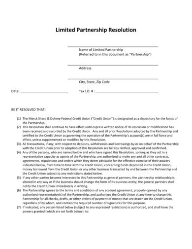 sample limited partnership resolution agreement