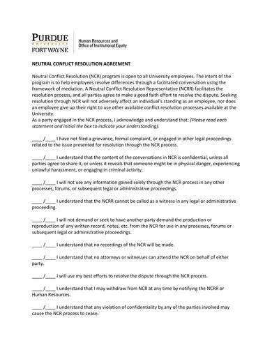 sample neutral conflict resolution agreement