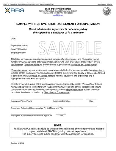 sample oversight agreement letter for supervision