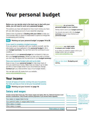 sample personal budget template