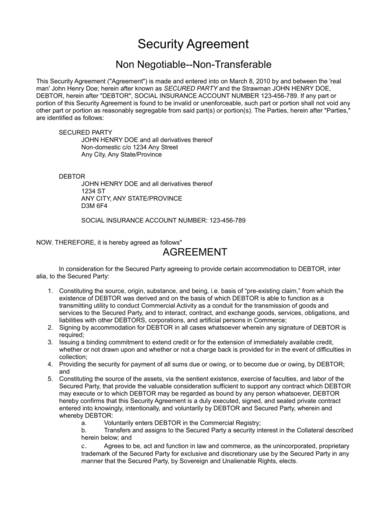 sample of a non negotiable – non transferable security agreement