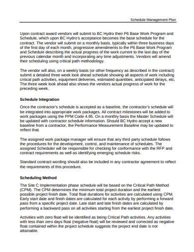 schedule management plan example