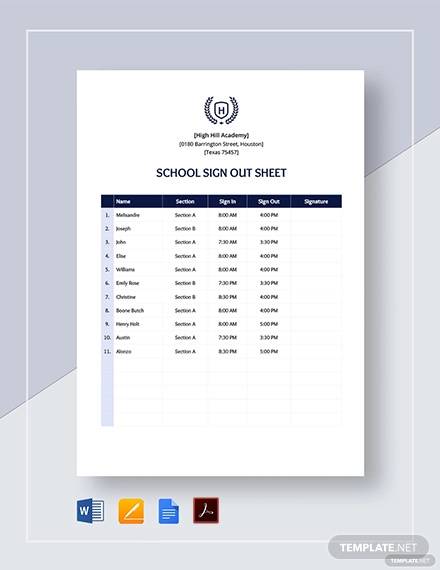 school sign out sheet template