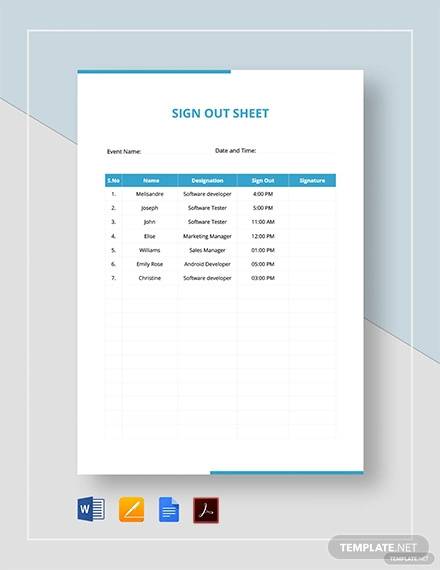 sign out sheet template