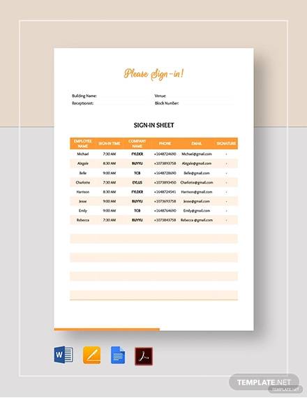 sign in sheet template