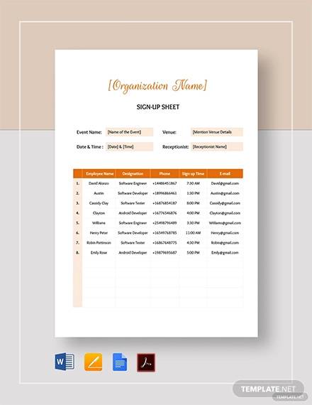 signup sheet template