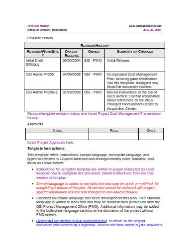 Cost Plan Template