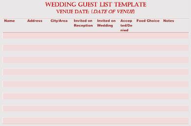 simple wedding guest list sample
