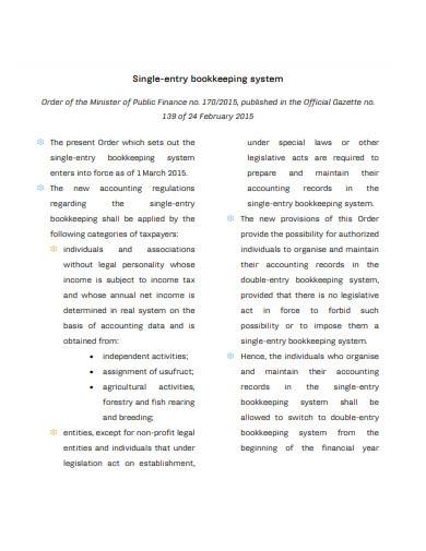 single entry bookkeeping system