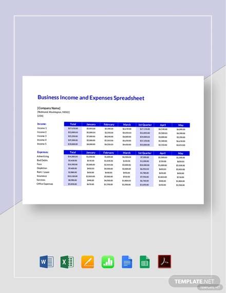 free income and expenses spreadsheet template for small business