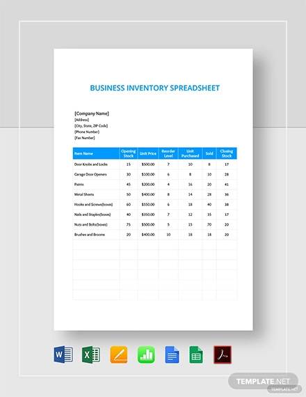 small business inventory spreadsheet template