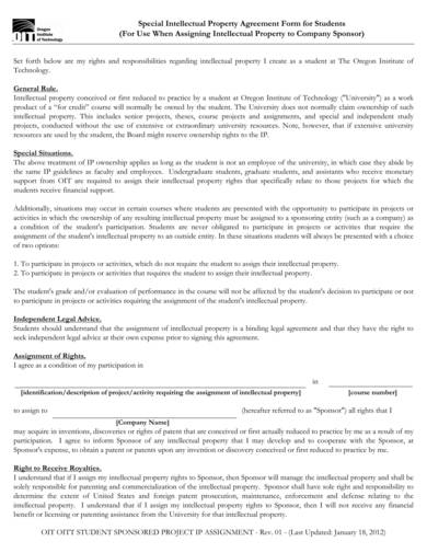 special intellectual property agreement form for students