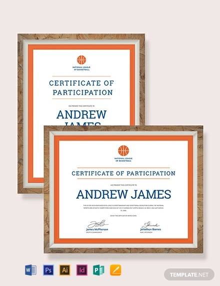 sports participation certificate template