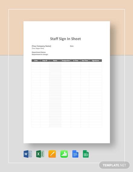 staff sign in sheet template