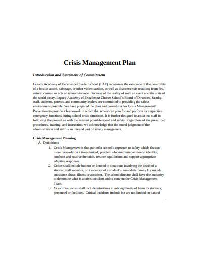 standard crisis management plan template