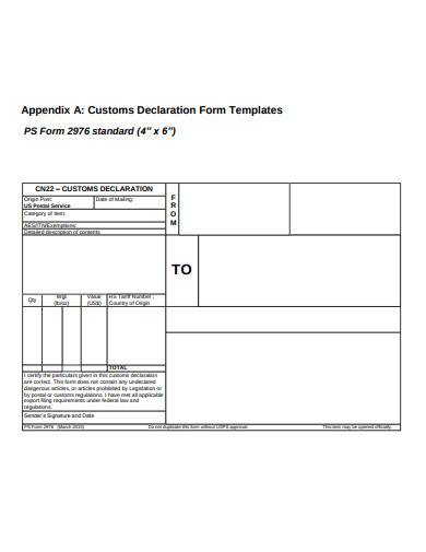 standard customs declaration form template